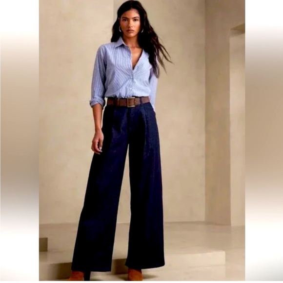 Banana Republic Wide Leg Jeans Pant High Rise Dark Denim Pleated NWT 28/6 - Picture 2 of 13